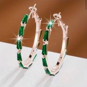 Rose Gold Dark Green Spinel Hoop Earrings